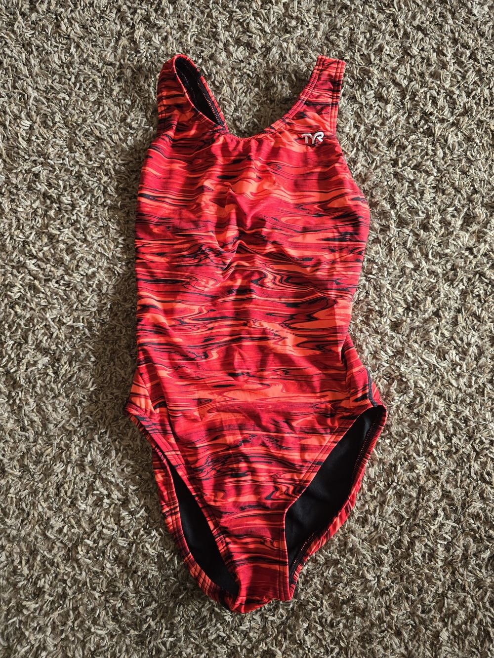 TYR Girls Red & Black Marble One-Piece Swimsuit